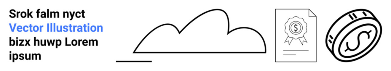 Cloud icon, certification, dollar coin signifying digital services, validation, economy. Ideal for business, finance, branding, tech economy digital innovation simple landing page