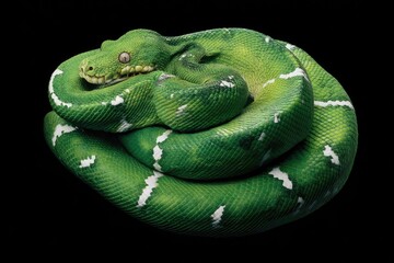 Fototapeta premium green snake on a black background
