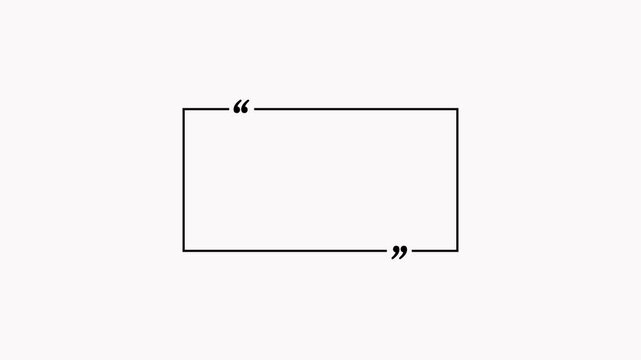 Text quote sign. White Icon with long shadow at purple background. rectangle box with quotation marks animation. Rectangle doodle frames with quote.
