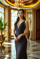 Fototapeta premium woman in a black dress standing in a room