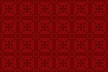 ダマスク柄 タイル 花柄 赤