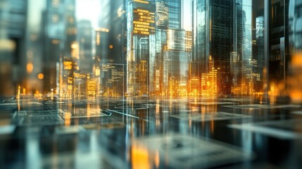 Fototapeta premium A futuristic cityscape illuminated with bright lights and digital displays, showcasing a blend of modern architecture and technology.