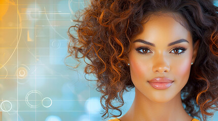 Fototapeta premium Confident woman close up portrait natural beauty curly hair diverse model