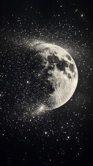 Fototapeta premium Disintegrating Moon in Starry Night Sky