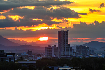 sunset over city