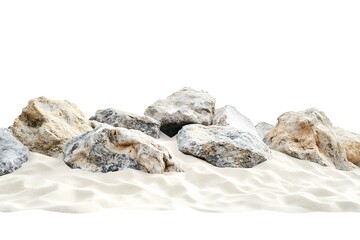 Rocks in sand pile isolated on white background