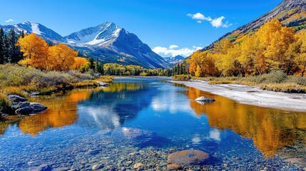 Obraz premium Autumnal Mountain River Reflects a Scenic Landscape