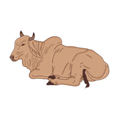 Resting Brown Cow Illustration Farm Animal Art