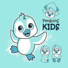Cute cartoon penguin with friend , Animal Nature, isolated Flat Vector Illustration