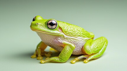 Fototapeta premium Vibrant green frog close up water droplets nature wildlife photography