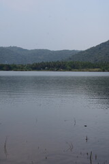lake mountain in cool climate water and mountain forest with evening time landscape view