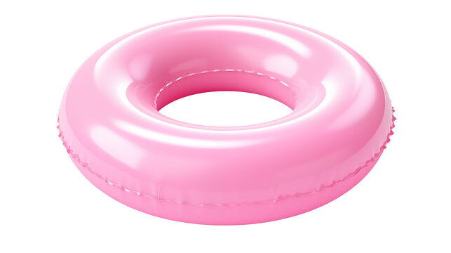 A pink inflatable ring floating on a transparent background