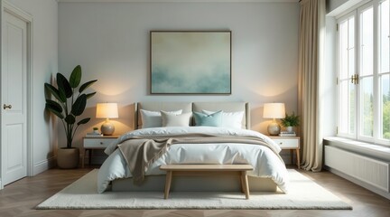 Serene Bedroom Interior Design with a Neutral Color Palette and Natural Light