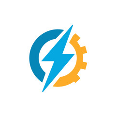 Energy and Technology Symbol with Lightning Bolt and Gear
