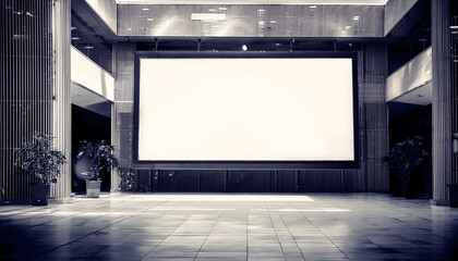 Empty modern space with a large projection screen and plants