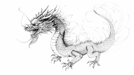 Black and White Chinese Dragon Silhouette Against a White Background