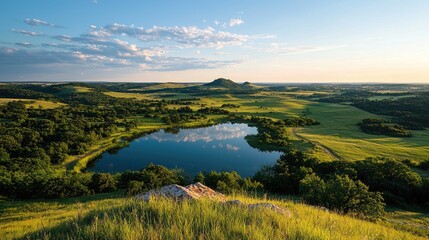 Obraz premium Tranquil lake landscape serene nature photography for travel and environmental projects