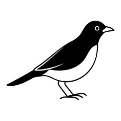 Myna Bird Outline Vector Isolated Black Silhouette Art on Transparent Background