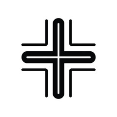 Fototapeta premium Geometric Cross Rounded Corners Minimalist Black Shape on Transparent Background