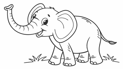 Obraz premium kids coloring page, a little elephant with its trunk raised, cartoonish, friendly, thick outlines