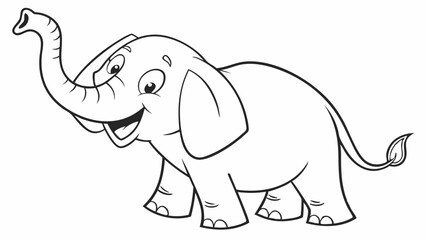 Fototapeta premium kids coloring page, a little elephant with its trunk raised, cartoonish, friendly, thick outlines