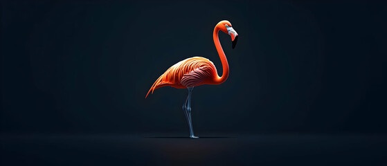 Pixelated Flamingo in Vivid Orange Against Dark Background With Minimalist Style