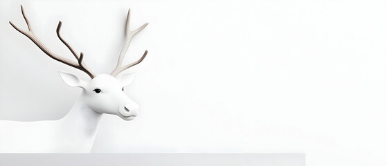 White Decorative Deer Head With Brown Antlers Mounted On A White Wall Minimalist Home Decor