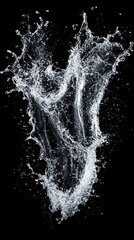 Obraz premium Water bursts upward in a dynamic splash, a brief dance against a stark black canvas