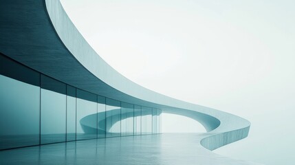 Obraz premium A futuristic architectural design featuring smooth, flowing lines and large glass panels, creating a serene and minimalist aesthetic.