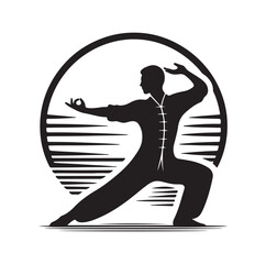Tai Chi pose silhouette vector illustration