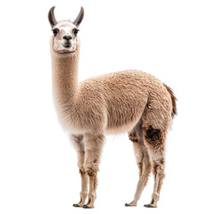 Fototapeta premium Cute llama standing in full view isolated on transparent background PNG