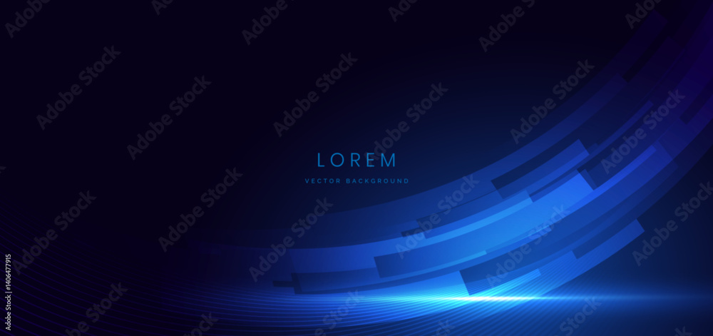 Fototapete Modern blue glowing curved rays with copy space for text. Futuristic speed moving movement concept.