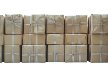 Stacked Cardboard Boxes Securely Tied Ready for Shipping Delivery