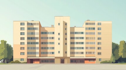Fototapeta premium Pastel-toned, multi-story apartment building facade.