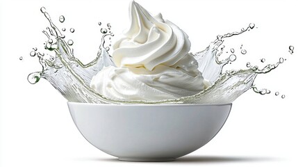 Creamy White Frozen Yogurt Swirl in Bowl with Splash