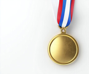 Blank Gold Medal with Red White and Blue Ribbon on White Background