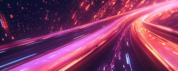 Obraz premium Neon Highway to the Future: A Journey Through Light and Speed