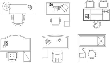 silhouette design vector illustration sketch drawing interior Office furniture plan view