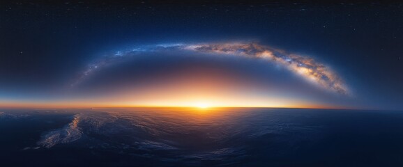 Fototapeta premium Sunrise over the Earth from space, with Milky Way