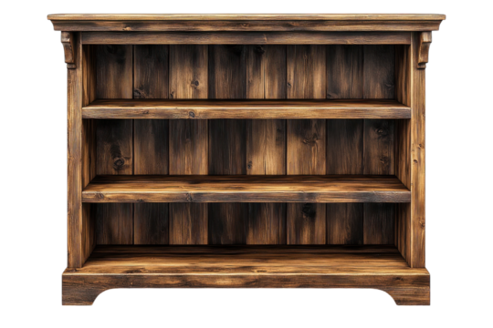 Rustic Wooden Bookcase Three Shelves Empty Antique Style