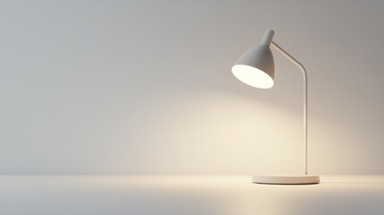 Modern white desk lamp illuminating a minimalist workspace with soft light and clean lines enhancing the atmosphere