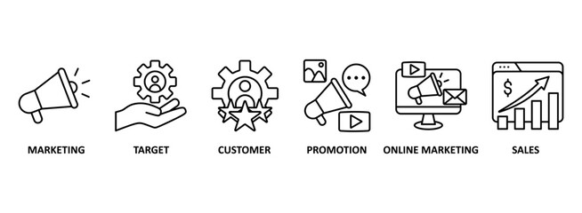 Advertising Icon set vector illustration concept with icon of marketing, target, customer, promotion, online marketing, and sales
