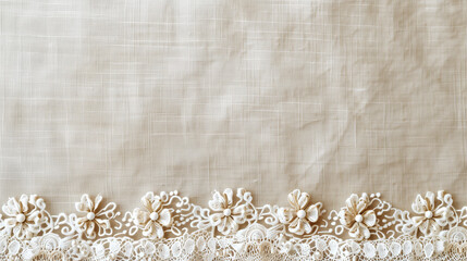 Embroidered Fabric Pattern with Floral Design on Beige Background  
