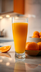 Fototapeta premium glass of orange juice next to a bowl of oranges