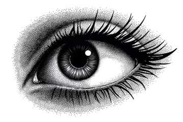 Halftone eye illustration. Grunge aesthetic, nostalgic design. Ideal for posters, web graphics, and artistic projects. Isolated on transparent background.