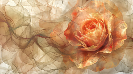 Digital artwork of an orange rose blending with soft patterns  