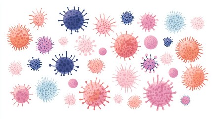 Colorful Microbial Illustrations Featuring Various Cell Shapes and Sizes