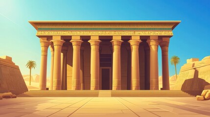 Fototapeta premium Ancient Egyptian temple facade in a desert landscape.