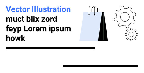 Shopping bag and gear icons combine to symbolize e-commerce, retail, process improvement, automation, business planning, logistics, and online sales. Ideal for simple landing page