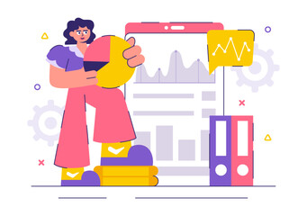 Market Research and Analysis Vector Illustration with Team Management and Analytics for Creating Data Statistics in a Flat Style Cartoon Background